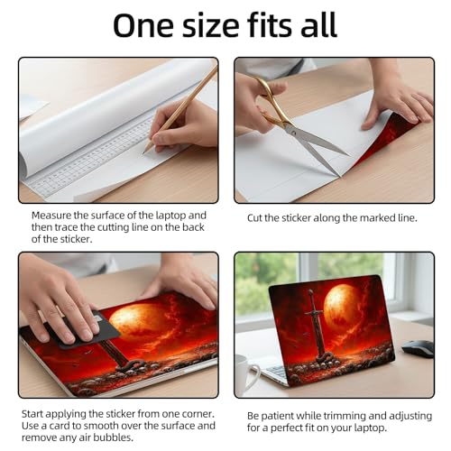 Aesthetic Laptop Skin Sticker, Blood Moon Sword with Coiled Serpent Waterproof Vinyl Laptop Decal, Removable Bubble Free, Reusable Protective Cover for 13 14 15 15.6 Inch - color: Blood Moon Sword with Coiled Serpent
