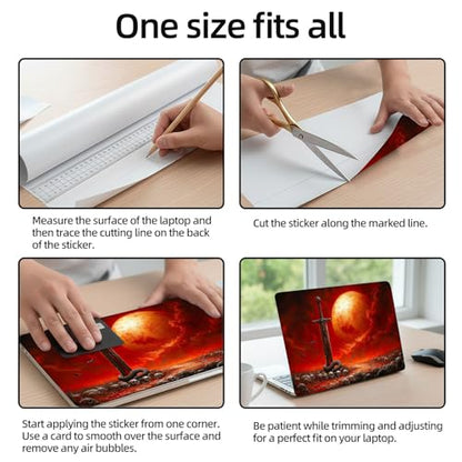 Aesthetic Laptop Skin Sticker, Blood Moon Sword with Coiled Serpent Waterproof Vinyl Laptop Decal, Removable Bubble Free, Reusable Protective Cover for 13 14 15 15.6 Inch - color: Blood Moon Sword with Coiled Serpent