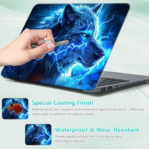 Laptop Skin Sticker Decal 12"-15.6" Universal Laptop/Notebook/Netbook Vinyl - Waterproof Scratch Resistant,Fits HP Dell Lenovo MacBook,2 Free Wrist Pads,Easy Apply & Remove,Blue Glitter Wolf - color: Blue Glitter Wolf