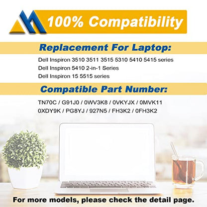 64Wh TN70C Battery Replacement for Dell Inspiron 3510 3511 3515 5310 5410 5418 5510 5515 Latitude 3320 3330 3420 3520 Series Vostro 3510 3511 3515 5410 5510 G91J0 V6W33 0WV3K8 15.2V 4000mAh - size: 11.22*3.48*0.21 inch TN70C