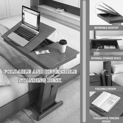 Adjustable Height Standing Desk Bedside Lifting Stand Up Desk, Tiltable Desktop Sofa Side Table, Laptop Table with Locking Wheels, Reversible and Foldable Workbench(Primary Color) - color: Primary Color