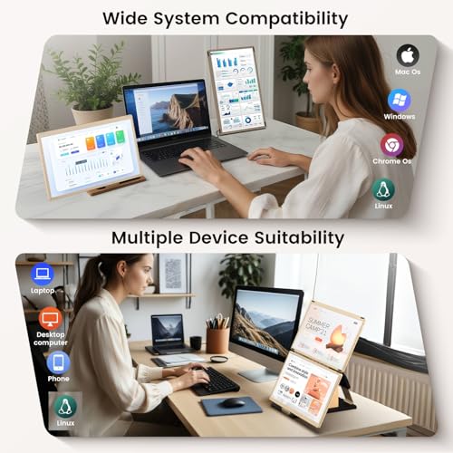 Laptop Extender 15.6-inch, 1080P FHD Portable Monitor with 120% sRGB, 235Rotation Detachable Screen, Plug & Play, Triple Screen Laptop Monitor Extender Compatible with Windows, Mac, Chrome