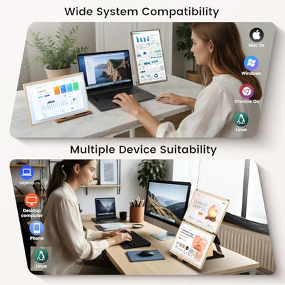 Laptop Extender 15.6-inch, 1080P FHD Portable Monitor with 120% sRGB, 235Rotation Detachable Screen, Plug & Play, Triple Screen Laptop Monitor Extender Compatible with Windows, Mac, Chrome
