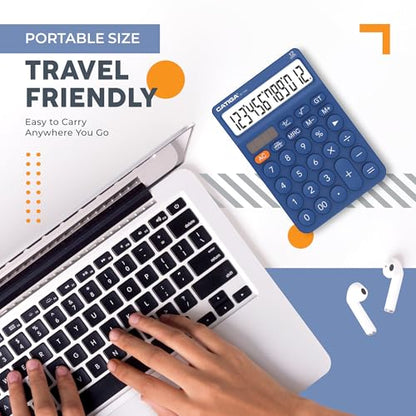 CATIGA 12 Digit Desktop Calculator Basic Desk Calculator with Large LCD Display, Big Buttons, 4 Function, Solar and Battery Dual Power, for Office, School, Home, SD-1292 Navy Blue - color: 5.1) Navyblue