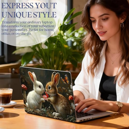 Universal Laptop Skin Sticker Decal,15.6 Inch Laptop Vinyl Cover for 13" 14" 15.6" Laptop,Scratch-Resistant Waterproof Protector Wrap,Reusable with Wrist Pads,Flower Bunny Pair - color: Flower Bunny Pair