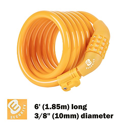 Etronic Bike Lock M6, Cable Lock 6 Feet Long Coiled Security Resettable Combo Combination Lock Bicycle Lock with Mounting Bracket - color: Yellow