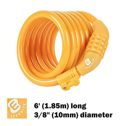 Etronic Bike Lock M6, Cable Lock 6 Feet Long Coiled Security Resettable Combo Combination Lock Bicycle Lock with Mounting Bracket - color: Yellow
