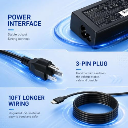 Business Office Universal 65W USB C Laptop Charger, Type C PD Fast Charging Adapter Compatible with Lenovo HP Dell Acer Asus Samsung Chromebook, Laptop Charger for School, Workspace and Commercial Use