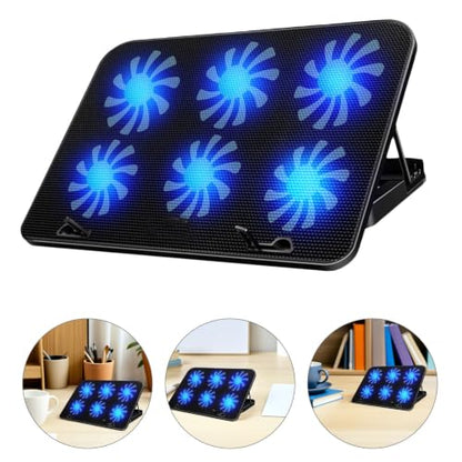 Laptop Cooling Pad with 6 Powerful Fans Quiet Operation Laptop Cooler Stand Made of Sturdy Alloy and Abs for Gaming and Work to Prevent Overheating