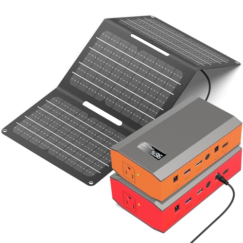 Portable Power Bank with Solar Charger, 65W 110V AC Outlet External Battery Pack Fast Charging 23400mAh Portable Laptop Charger with Solar Panel 30W for Smart Devices Outdoor Camping RV Off Grid