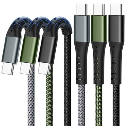 DFLASHS USB-C to USB-C 60W 3FT 3-Pack, Nylon Braided Fast Charging Cable | Compatible with Samsung, iPhone, Pixel, iPad, MacBook. Nylon braided, fast charge. - size: 3FT