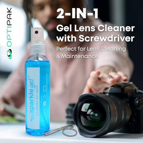 Sparkle Anti-Reflective Safe Gel Lens Cleaner & Repair Kit – (2) 2oz Glasses Cleaner Spray, (2) Microfiber Cloth & Keychain Screwdriver for Eyeglasses, Lenses & Screens (5 Piece Set) - size: 2 Fl Oz (Pack of 2), style: 2x2oz Lens Spray + 2 Microfiber Clot