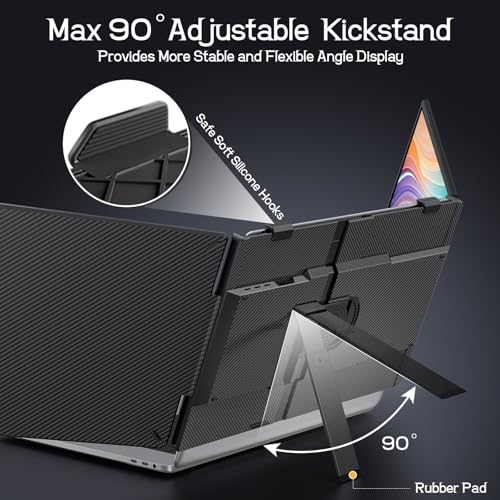 Laptop Screen Extender, 14'' FHD 1080P Ultra-Slim Triple Portable Monitor for Laptops, Two Cable USB-C Travel Monitor Extender Plug & Play for 13"-17" Laptop, Compatible with Wins/Mac/Android/Chrome
