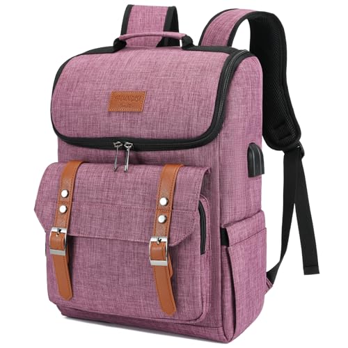 YALUNDISI Vintage Backpack Travel Laptop Backpack with usb Charging Port for Women & Men College Backpack Fits 15.6 Inch Laptop Purple Brown - color: Purple&brown