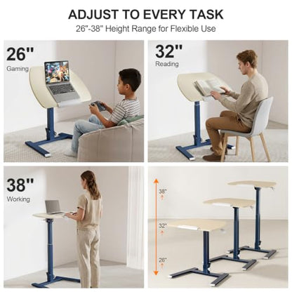 ROMOON Foldable Standing Desk, No-Assembly Height Adjustable Portable Desk | Rolling Laptop Cart with Wheels and Tilt Top, Mobile Workstation for Classroom, Home Office, Small Spaces, Sofa, Oat Yellow - color: Oat Yellow
