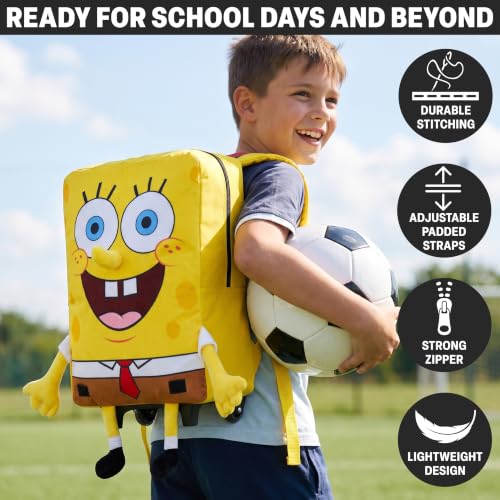 Get Trend SpongeBob Squarepants 3D Rolling Luggage with Wheels, 18” | 21L Cabin Suitcase, Lightweight Kids Carry On Backpack with Telescopic Handle for Trips, Holidays & School - color: Yellow SpongeBob