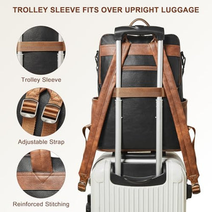 Laptop Backpack for Women 15.6 inch,Travel Leather Backpack Purse Nurse Teacher Carry on Backpack Computer Bag,Professional Water-Resistant College Business Work Casual Daypack,Two-tone Maroon - color: Black With Brown and White