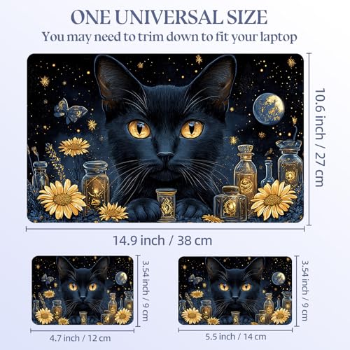 Universal Laptop Skin Sticker Decal,15.6 Inch Laptop Vinyl Cover for 13" 14" 15.6" Laptop,Scratch-Resistant Waterproof Protector Wrap,Reusable with Wrist Pads,Mystical Black Cat Apothecary - color: Mystical Black Cat Apothecary