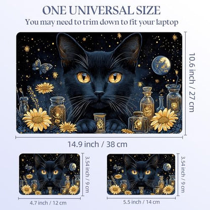 Universal Laptop Skin Sticker Decal,15.6 Inch Laptop Vinyl Cover for 13" 14" 15.6" Laptop,Scratch-Resistant Waterproof Protector Wrap,Reusable with Wrist Pads,Mystical Black Cat Apothecary - color: Mystical Black Cat Apothecary