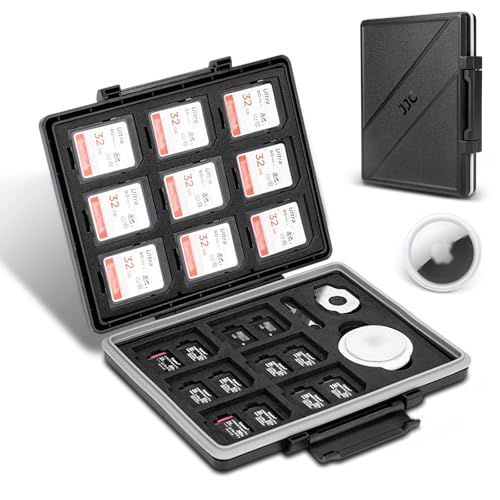 JJC 45 Slots Memory Card Case for 30 Micro SD and 15 SD Cards with AirTag Slot, Water-Resistant Anti-Shock Anti-Dust, Micro SDHC/SDXC TF Card and SD/SDHC/SDXC Holder Organizer Storage - color: Black, size: For 15x SD+30x TF