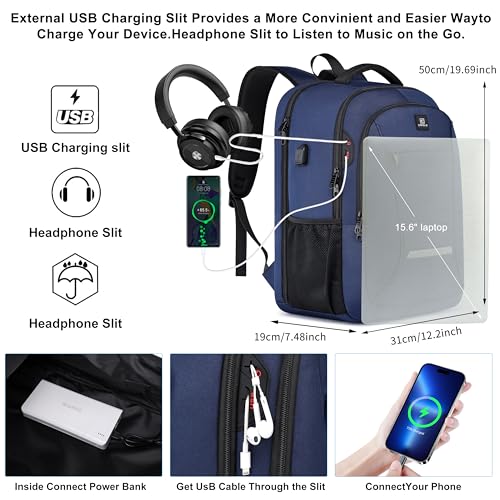 CAFELE Laptop Backpack, 17.3 Inch, Water-Repellent, USB Charging Port, for Business Travel School (Blue, 17.3 inches) - color: Blue