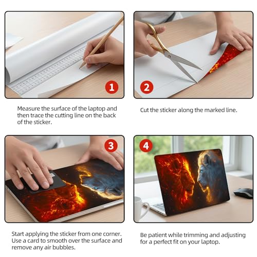 Universal Laptop Skin Sticker Decal, 12"-15.6" Aesthetic Vinyl Wrap, Fire and Ice Lions Face Off Waterproof Notebook Cover Art Protector for MacBook HP Dell Lenovo, Fits 13" 14" 15" 15.6" - color: Fire and Ice Lions Face Off