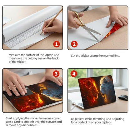 Universal Laptop Skin Sticker Decal, 12"-15.6" Aesthetic Vinyl Wrap, Fire and Ice Lions Face Off Waterproof Notebook Cover Art Protector for MacBook HP Dell Lenovo, Fits 13" 14" 15" 15.6" - color: Fire and Ice Lions Face Off