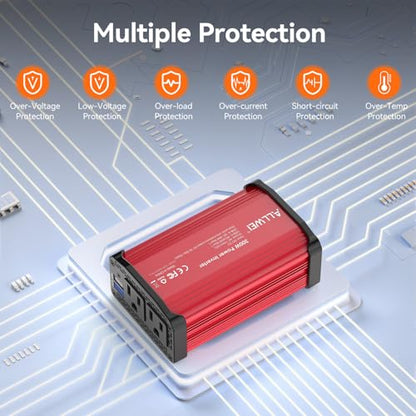 ALLWEI 300W Power Inverter DC 12V to 110V AC, Compact Car Plug Adapter Outlet with 65W PD USB-C &18W USB-A Fast Charging, Cigarette Lighter Adapter Car Charger for Phone, Laptop on Road Trip - color: PD65W-Red