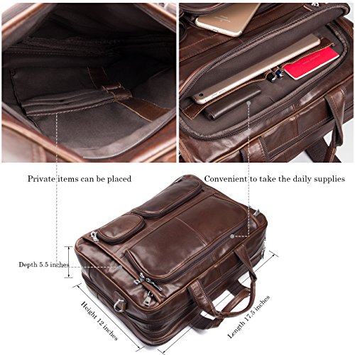 Augus Business Travel Briefcase Genuine Leather Duffel Bags for Men Laptop Bag fits 15.6 inches Laptop - color: Brown