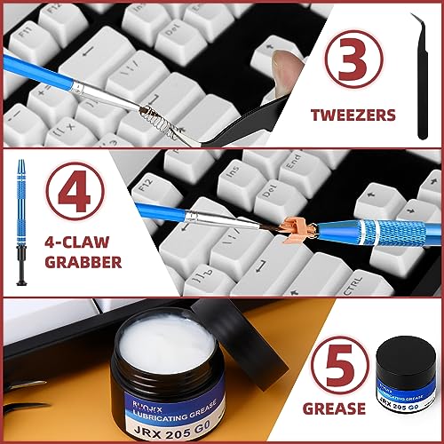 RUNJRX Keyboard Lube Kit JRX 205G0 0.53oz/15g for Mechanical Keyboard Switch Lube, Keyboard Removal Tool with Keycap Puller,Switch Puller,Tweezers(6 Pcs) - style: Lube Kit-M