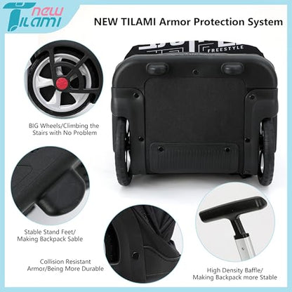 NEW TILAMI 19 inch Rolling Backpack Teens Rolling Backpack Cute Wheeled Laptop Backpack Bookbag Roller Travel Bag College, Skate Board - color: Black Skate Board