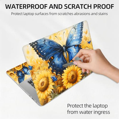 Monarch Butterfly Sunflowers Floral Universal Laptop Skin Sticker 3PCS,Protective Decal Trim-to-Fit 11.6" 13.3" 14" 15.6" Laptop Vinyl Cover,Removable Anti-Scratch Computer Decal Protector - color: Monarch Butterfly Sunflowers Floral