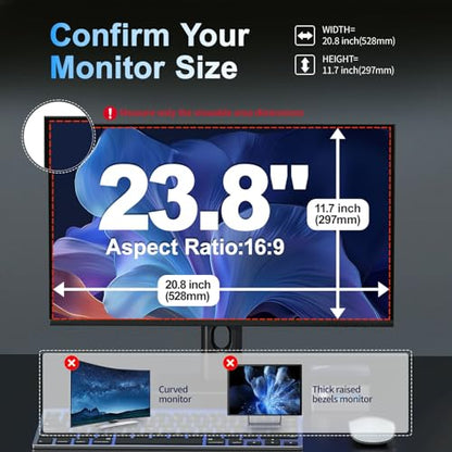 2 Pack 23.8 Inch Magnetic Computer Privacy Screen for Monitor 16:9 Aspect Ratio, Anti Blue Light Computer Screen Privacy Shield, Removable Anti Glare Screen Protector for Dell HP Lenovo ASUS LG Acer Samsung Monitors - size: 2 Pack 23.8" (16:9)