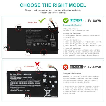 Fancy Buying LE03XL LE03 796356-005 796220-831 Laptop Battery for HP Envy X360 m6-w 15-w W103dx W010dx w102dx w101dx, Pavilion X360 13-S 15-bk 13-s120nr 13-s128nr 15-bk010nr TPN-W116 TPN-W113 - size: 7.28*3.86*0.28inch LE03XL