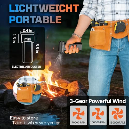Compressed Air Duster - 150000RPM Super Power Electric Air Duster, 3-Gear Adjustable Mini Blower with Fast Charging, Dust Blower for Computer, Keyboard, House, Outdoor and Car