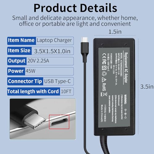 Universal 45W Chromebook Charger USB C,Laptop Charger Type C | Compatible with HP Chromebook Replacement for HP,Dell,Lenovo,Acer,Asus,Samsung Series,Google AC Adapter Type C Power Supply