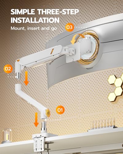 ARES WING 17-49 Inch Monitor Arm Ultrawide Single Monitor Mount, White | Heavy Duty Mechanical Spring Monitor Stand Adjustable Arms Holds up to 44lbs, 75/100 VESA Mount with Clamp/Grommet Base - color: white