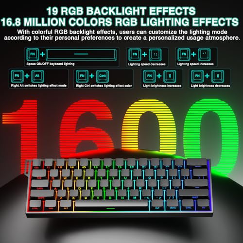Aula MINI60 HE PRO Wireless Gaming Keyboard 60%,Hall Effect Rapid Trigger Magnetic Keyboard,8000Hz Polling,Tri-Mode(BT5.0/2.4GHz/USB-C),RGB Hot Swappable Compact Mechanical Keyboard for Gamer(Black) - color: Pro-Black Side