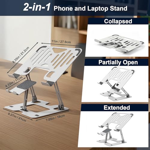 Alloy Steel Laptop Stand, Ergonomic Computer Stand, Desktop Laptop Riser, Compatible with MacBook Air/Pro, Dell, HP, Lenovo and Other 10-18 Inches Laptops, Silver