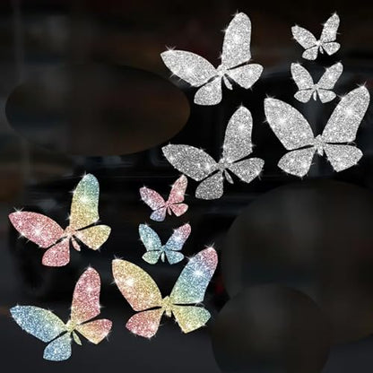 2pcs Sparkling Butterfly Sunflower Self-Adhesive PVC Rainbow Glittery Decal Sticker for Cars, Laptops, Trucks, Motorcycles Wall Window Luggage Scratch Cover Door Multi-Surface Decor Sticker