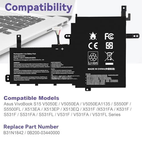 B31N1842 0B200-03440000 Laptop Battery Replacement for ASUS VivoBook S15 X513EA X513EP X513EQ X513IA X531F X531FA K531 K531F K513EA K513EQ F513EA F513EP S513EA S513EP S513EQ K531FA X531FL S531F - size: 8.46*5.55*0.24inch B31N1842