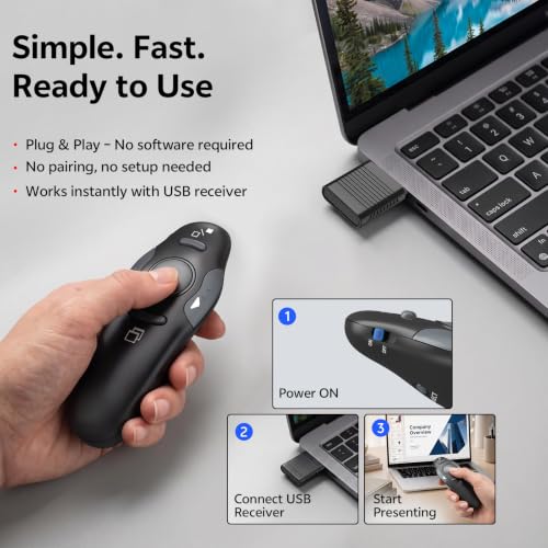 Presentation Clicker for PowerPoint, Wireless Presenter Remote with Case | USB A/C Receiver, Rechargeable Battery, Carrying Case Included