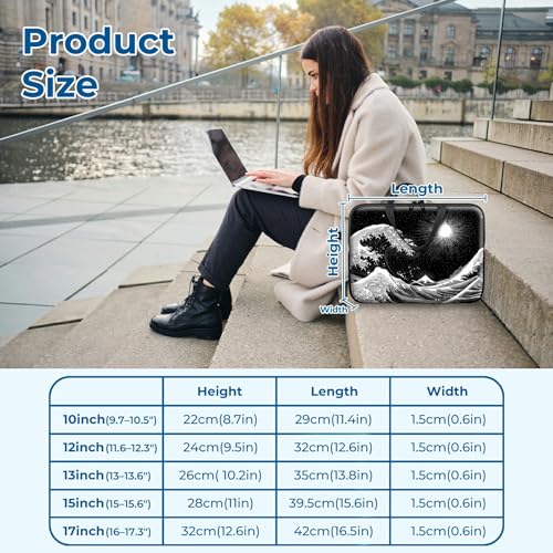 Laptop Sleeve with Handle 17 Inch, Waterproof Laptop Case Bag, Black Wave Pattern Design Computer Sleeve Compatible with MacBook Air, Pro, HP, Dell, Lenovo, ASUS - color: Black Wave, size: 17inch(16-17.3")
