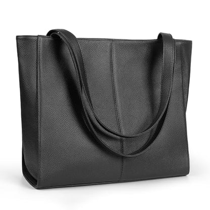 befen Genuine Leather Tote Bag for Women Work Travel Leather Purse Handbags | Real Leather, Padded 14" Laptop Compartment, Multi-Pockets, Zipper, Tote Bag for Daily - color: Black