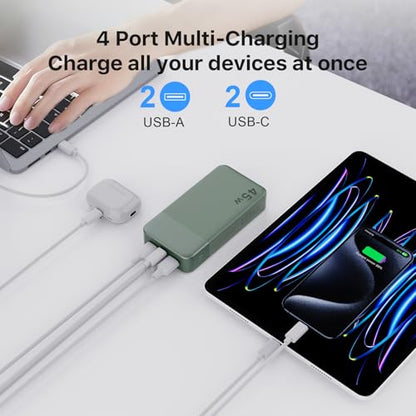 NOBIS Portable Charger,20000mAh Power Bank, 45W Fast Charging，Battery Pack with 2 USB-C (in/Out) & 2 USB-A, Digital Display & Small Current Mode, Compatible with Phone 17 S25 Tablet - color: Green
