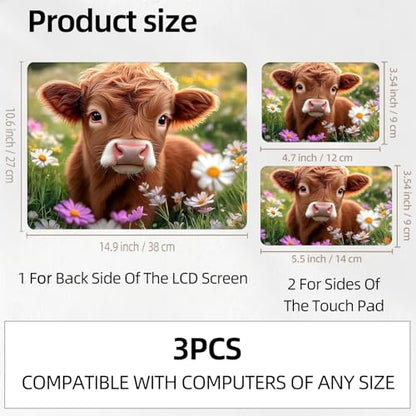 Highland Cow in Spring Field Universal Laptop Skin Sticker 3PCS, Protective Decal Trim-to-Fit 11.6" 13.3" 14" 15.6" Laptop Vinyl Cover, Removable Anti-Scratch Computer Decal Protector - color: Highland Cow In Spring Field