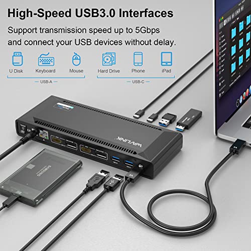 WAVLINK USB Docking Station Dual Monitor 4K 60Hz for Mac M1-M5,Neo,Windows | 2X HDMI or DisplayPort for MacBook, 65W Charging DisplayLink Dock, Driver Install Required, 6X USB 3.0,Gigabit Ethernet