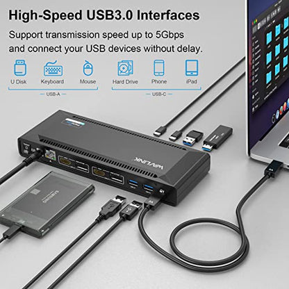 WAVLINK USB Docking Station Dual Monitor 4K 60Hz for Mac M1-M5,Neo,Windows | 2X HDMI or DisplayPort for MacBook, 65W Charging DisplayLink Dock, Driver Install Required, 6X USB 3.0,Gigabit Ethernet