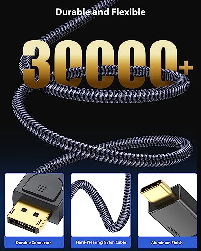 Maxonar Upgraded USB C to DisplayPort 1.4 8K Cable with Latches 6.6FT, Thunderbolt 4/3 /USB4 to DP Support 8K 60Hz / 4K 144Hz 32.4Gbps HBR3 Alt Mode Adapter for Mac Studio, MacBook Pro, XPS Grey - size: 6.6FT with Latches