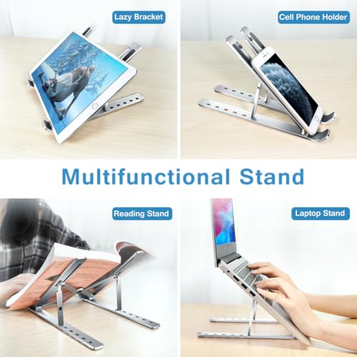 ivoler Laptop Stand, Laptop Holder Riser Computer Tablet Stand, 6 Angles Adjustable Aluminum Ergonomic Foldable Portable Desktop Holder Compatible with 10-15.6” MacBook,iPad, HP, Dell, Lenovo Silver - color: A-Silver